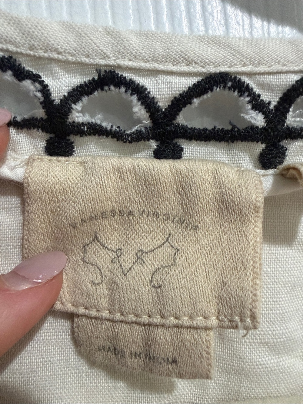 Cream Embroidered Short Sleeve Blouse with Black Floral Detail - Picture 2 of 7